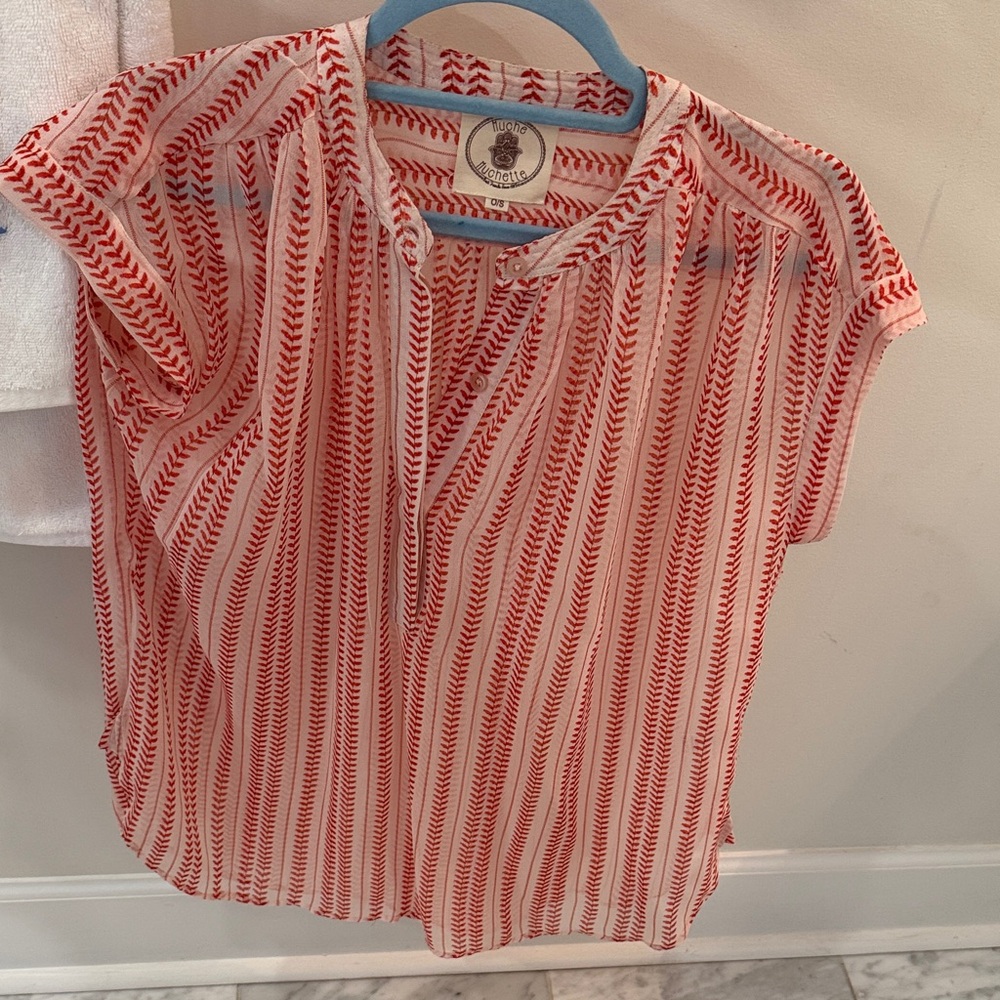 Red and White Patterned Blouse